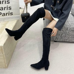 2025 New Winter Fashion Pointed Toe Over Knee High Heel Slim Boots