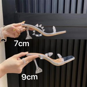2026 Summer Rhinestone Transparent One-Strap Women's High Heel Sandals 800-12 7cm 866-12 9cm
