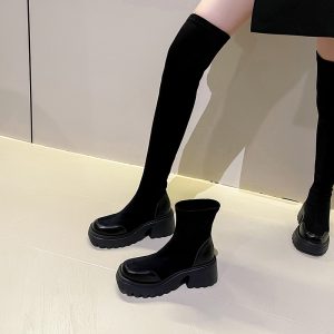 Trendy High Boots for Women 2025 New Winter Stretch Slim Sock Boots Over Knee Knight Boots Two Shaft Heights