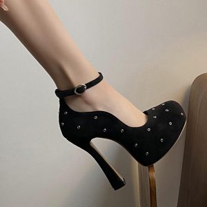 French Mary Jane High Heels Daily Waterproof Platform Sexy Ultra High Heel Barbie Shoes Small Size Half Wrap Single Shoes for Women