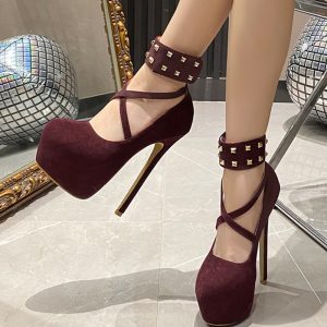 Ankela Red 2024 New 16CM Stud High Heel Waterproof Platform Women's Sandals Wine Red Sexy Dress Shoes