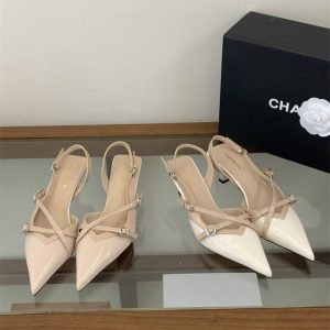 Commute Patent Leather Sandals 6cm Kitten Heel Elegant Pointed Toe Cross Strap Back Single Shoes for Women