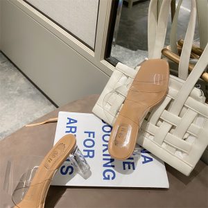 2024 Summer New Trend One-Strap Transparent Crystal Chunky Heel Slippers 8017-1 5cm
