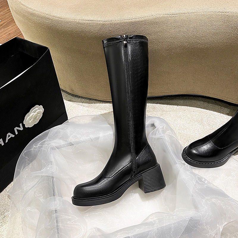 HK Black Chunky Heel High Boots Women New Over Knee Stretch Slim Fit Riding Boots - Image 5
