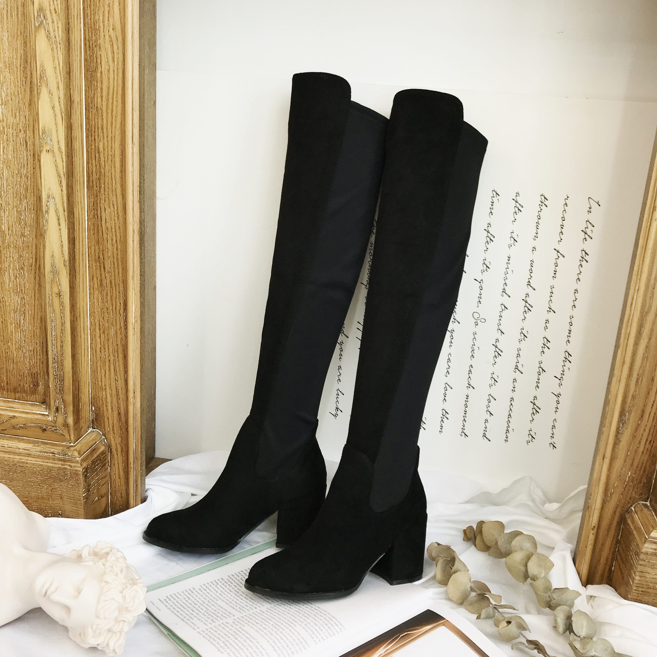 Over Knee Boots Women Stretch Slim Fit 2025 Autumn Winter Wine Red Chunky Heel Suede Tall Boots - Image 4