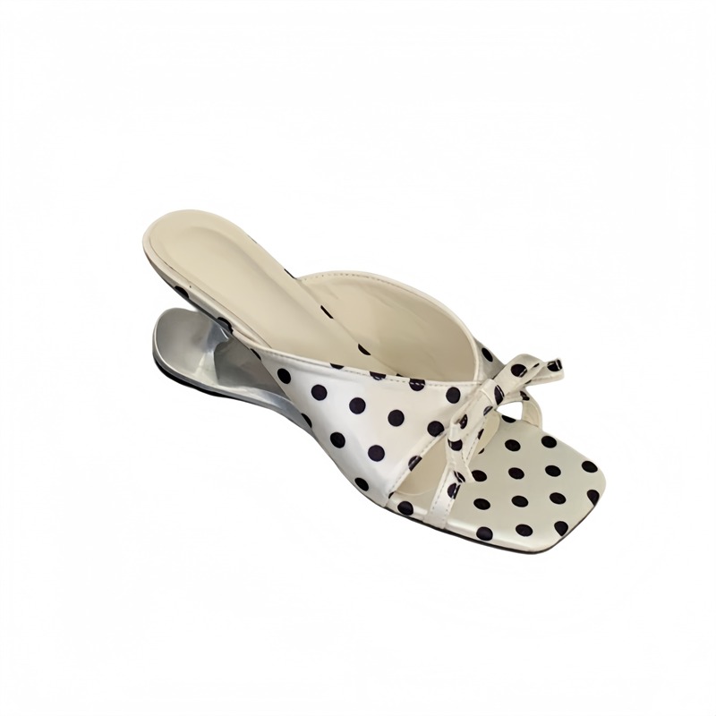 Retro Handmade Leather Wedge Heel Sandals with Bow and Polka Dot Heart Design for Women - Image 5