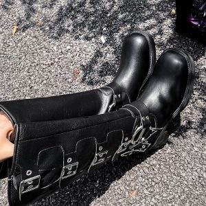 Sweet Cool Miu Style Chunky Heel High Boots Square Toe Sleeve Motorcycle Rider Boots Brown Western Cowboy Boots for Women