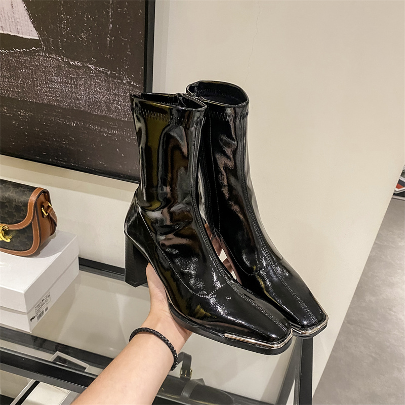 Trendy Metal Toe High Heel Square Toe Chunky Heel Short Boots Long Boots 218-2 Short 218-11 Long - Image 2