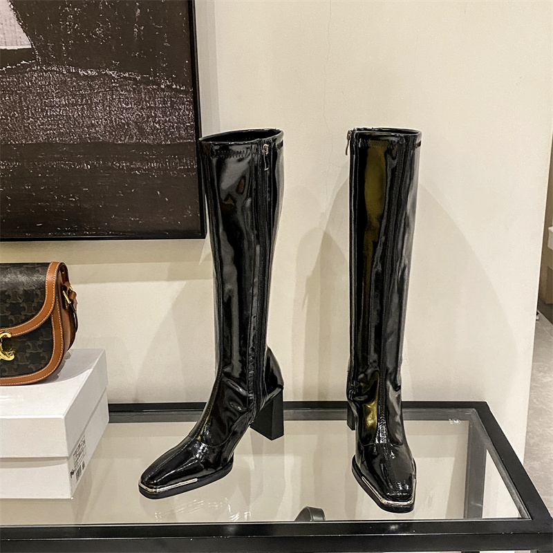 Trendy Metal Toe High Heel Square Toe Chunky Heel Short Boots Long Boots 218-2 Short 218-11 Long - Image 3