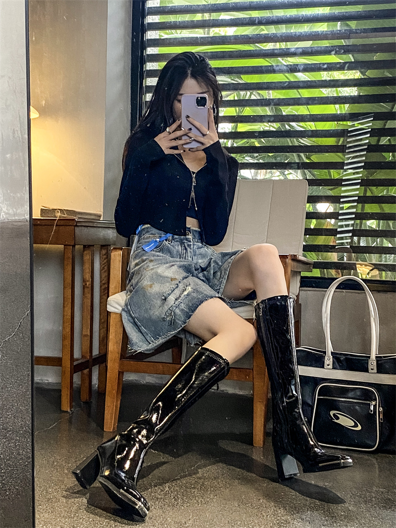 Trendy Metal Toe High Heel Square Toe Chunky Heel Short Boots Long Boots 218-2 Short 218-11 Long - Image 4